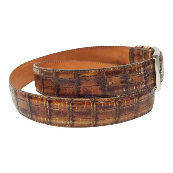 Martin Dingman Belt Men Sz 38/95 Brown Alligator Grain Calf Leather Handmade USA - Picture 6 of 13
